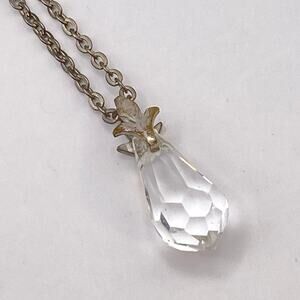 Signed NAKAGAWA Vintage Crystal Teardrop Pendant Necklace Silver Tone Chain